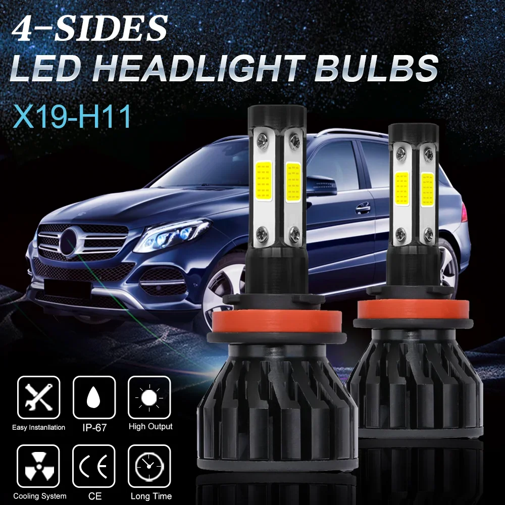 

X19 6000K H8 H9 H11 LED Headlight Bulbs 44w H4 H7 H11 H13 LED Car Headlights 4 Side Lights 5202 9007 HB3 9006 COB Bulb Fog Light