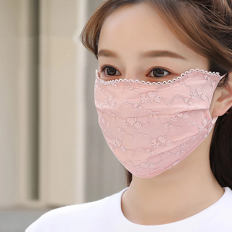 Universal Thin Ice Silk Sunscreen Lace Mask Sunshade Solid Color Sunscreen Face Cover Strap Hanging Ear UV Protection Mask