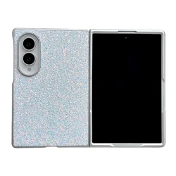 Y2K Bling Glitter Electroplate Silver Frame Bumper Slim Cover - Galaxy Z Fold4 (White)
