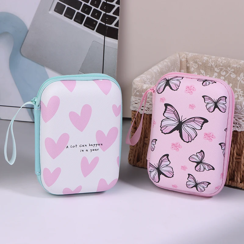 Heart Butterfly Headphone Data Cable Storage Bags Charger Power Bank Rectangular Box Zipper Bag Pocket Pouch