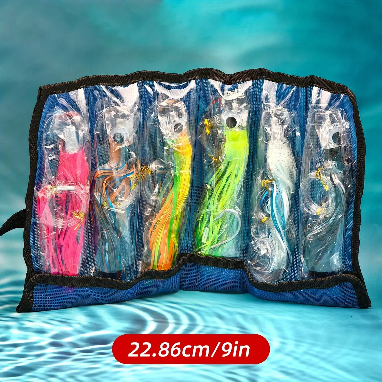 1 Stück/6 Stück 6 Zoll/9 Zoll Acrylkopf umsäumter Offshore Big Game Trolling-Köder für Redfin-Thunfisch, einzelner Haken zum Bootfahren, Angeln, Meeresangeln – Detail 3