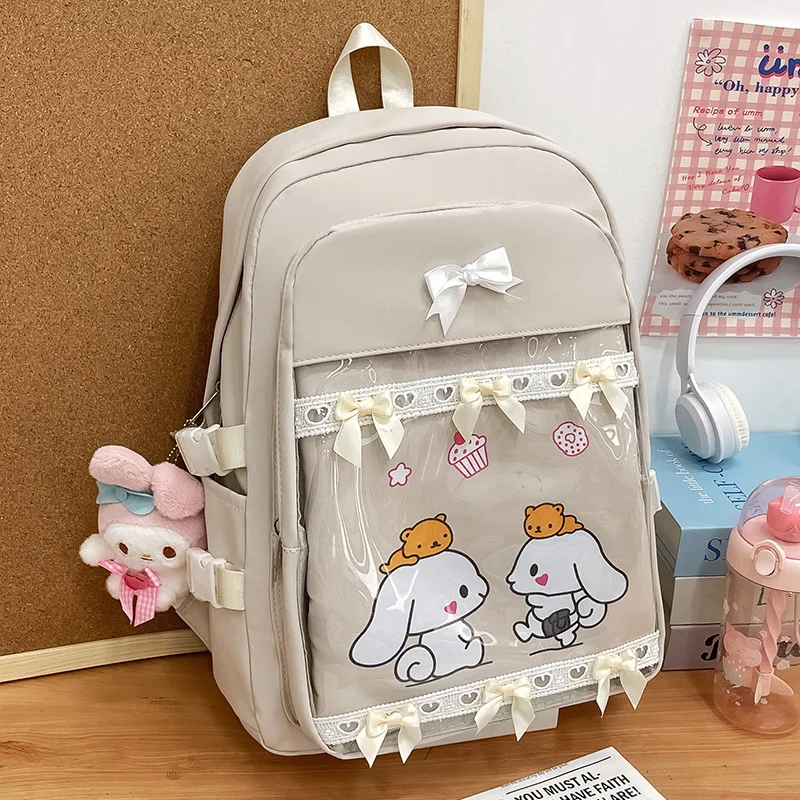 MBTI Cute Kuromi Backpack Women Nylon Pink Fashion Kawaii Casual Designer Youth School Backpacks Large Capacity Sweet Bow Bag