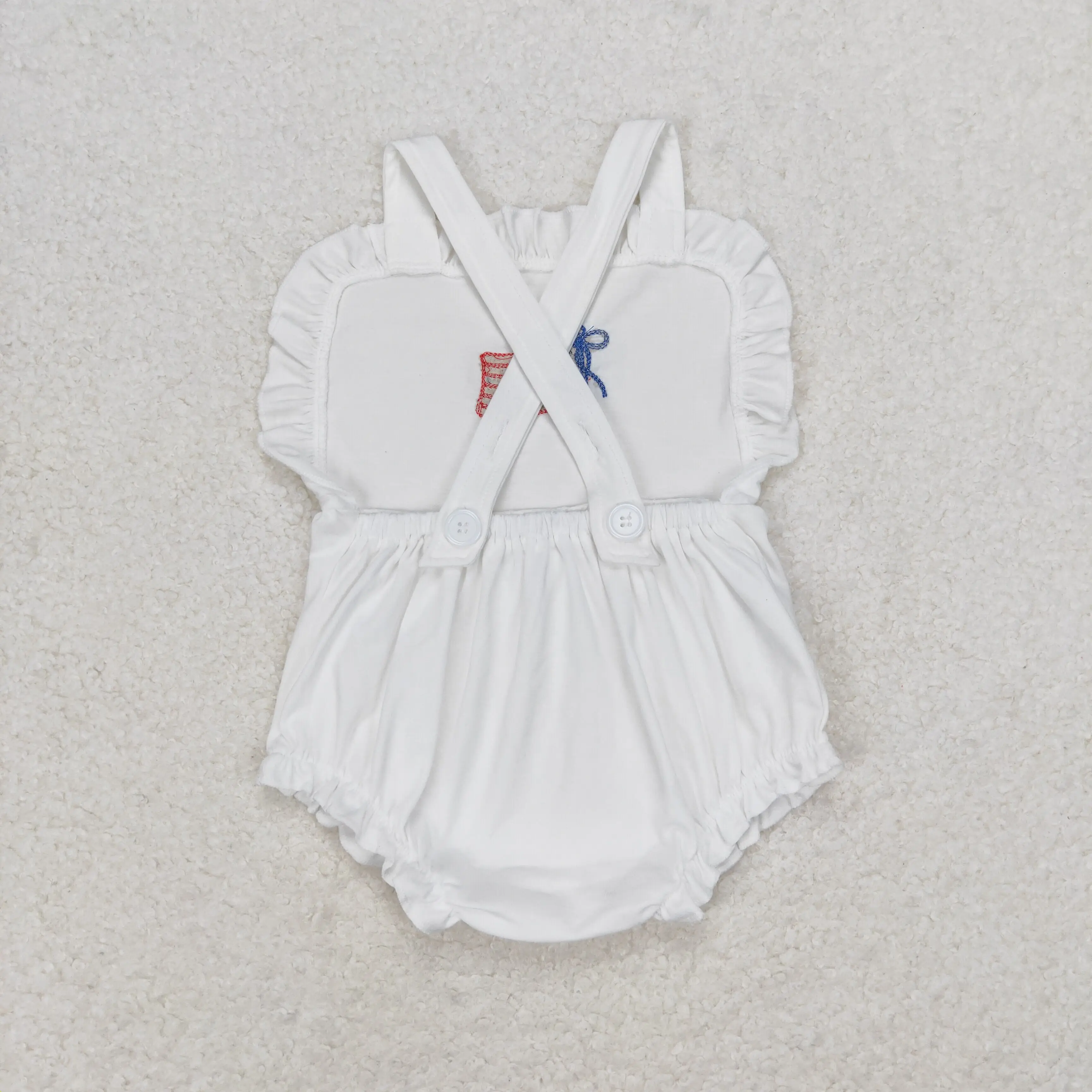 Wholesale Baby Girl Embroidery July 4th Bubble Romper Newborn Toddler Sleeveless Flag White Cotton Kids Children Overall Clothes 3