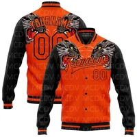 Custom Orange Black Leopard 3D Pattern Design Bomber Full-Snap Varsity Letterman Jacket - Image 2