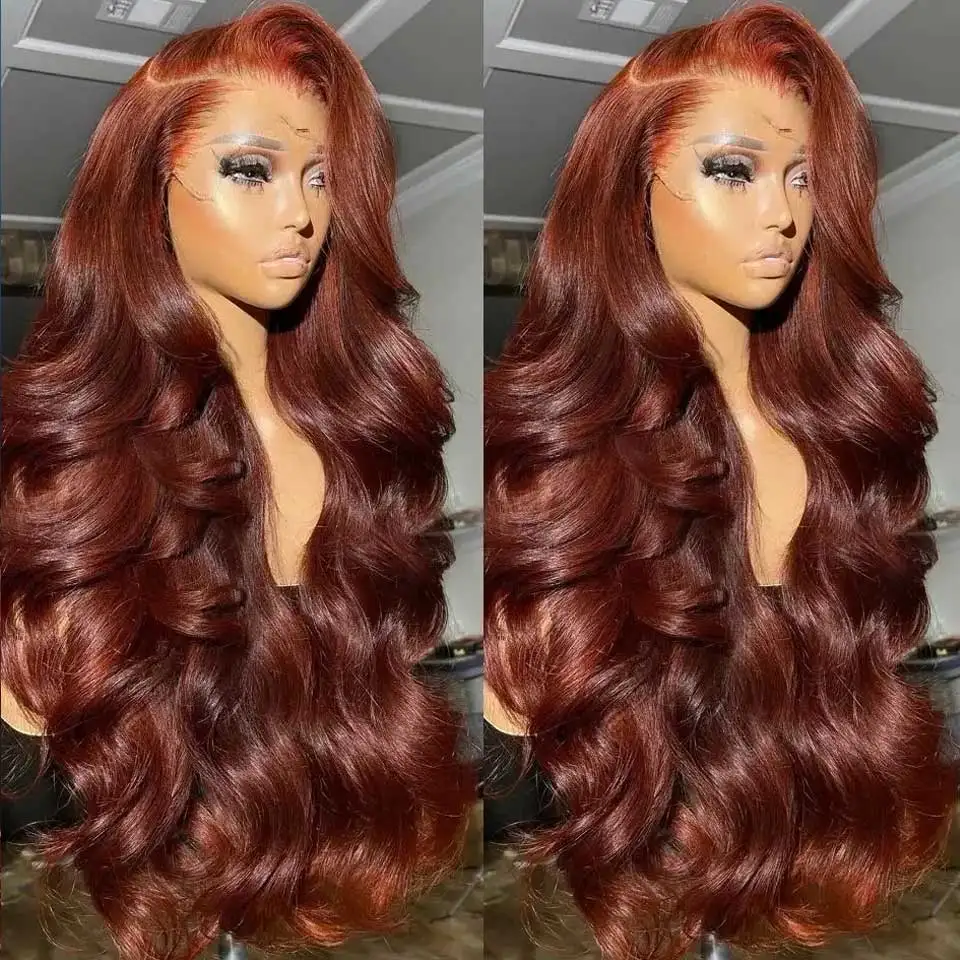 

30 32 Inch Reddish Brown 13x4 13x6 Body Wave HD Lace Front Wigs Human Hair 180% Brazilian Glueless Lace Frontal Wig For Women ﻿