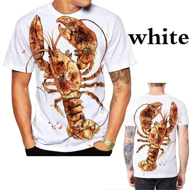 

New 2023 Fashion 3D Printed Crayfish T-shirt Men's Lobster Casual Summer Short Sleeve Tops Graphic Tees Handsome Man Tshirt