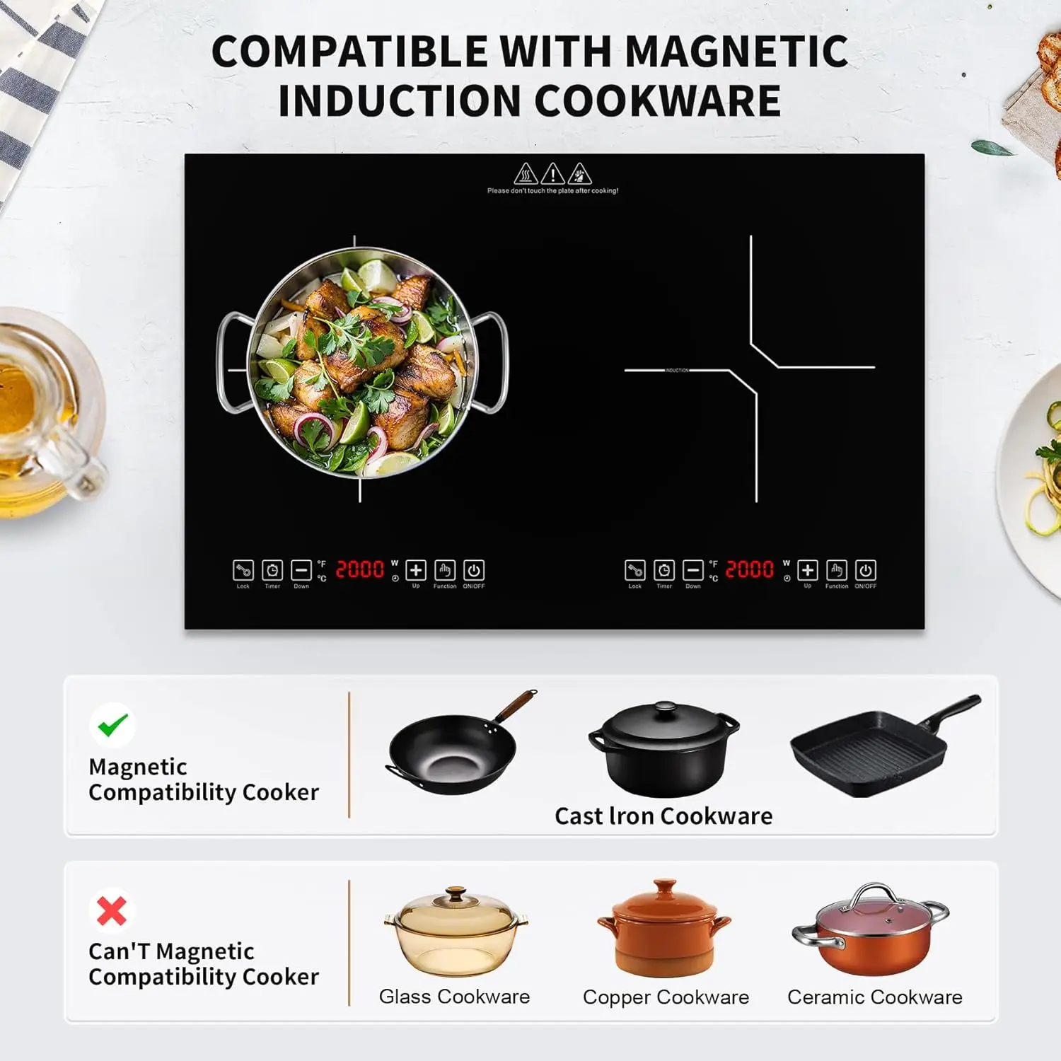 Double Induction Cooktop,110V 4000W Electric burner,2 burner Hot Plate LED Sensor Touch Energy-Saving induction stove top