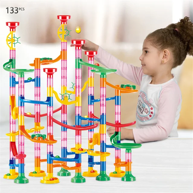 105Pcs DIY Track Pipe Building Blocks For Children Ball Circuit Marble Race Run Maze Balls Educational Toys Gift Blocks 1