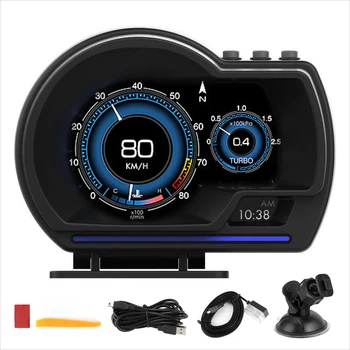 Pantalla frontal HUD para coche, velocímetro inteligente OBD2 GPS, alarma Turbo RPM para camión, sistema de asistencia avanzada para conductor automotriz 1