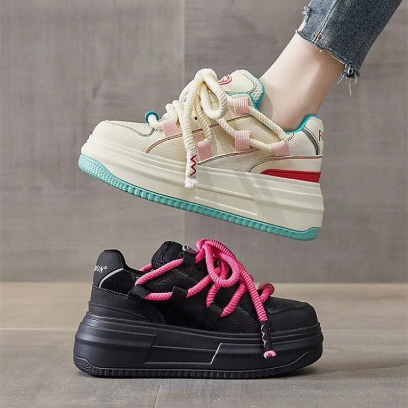 Platform Sneakers For Womens Spring New Fashion Versatile Casual Shoes Thick Bottom Lncrease By 6cm Internally Zapatos De Mujer