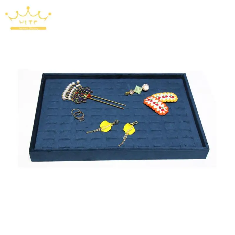 Dark Blue Velvet Ring Bracelet Holder Tray Necklace Earrings Pendant Storage Case Jewelry Display Tray 35*24Cm Large Size