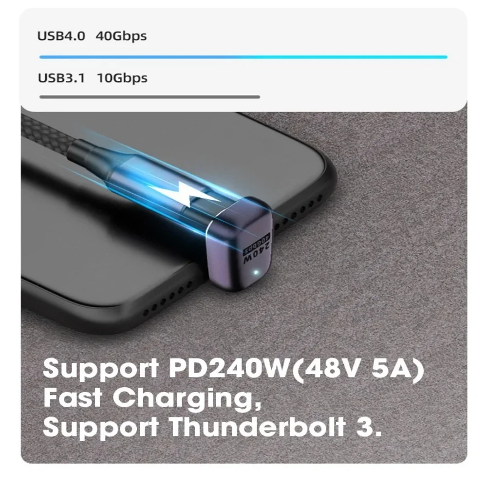 USB 4.0 40Gbps OTG Charger Connector PD 240W 100W 8K 60Hz High Speed USB C U Shape Straight Angle Male to Female Adapter
