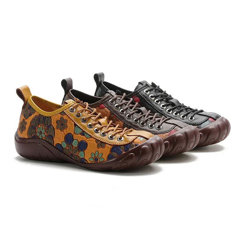 Xiuteng New Casual Lace Up Rainbow Print Stitching Loafers Shoes Women's Leather Comfy Flats Women Female Boat Shoes