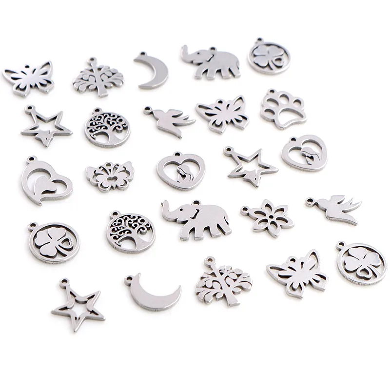 Stainless Steel Jewelry Charms 30pcs/lot No Fade 316 Stainless Steel Butterfly tree heart Charms handmade Craft pendant Jewelry Making DIY for necklace
