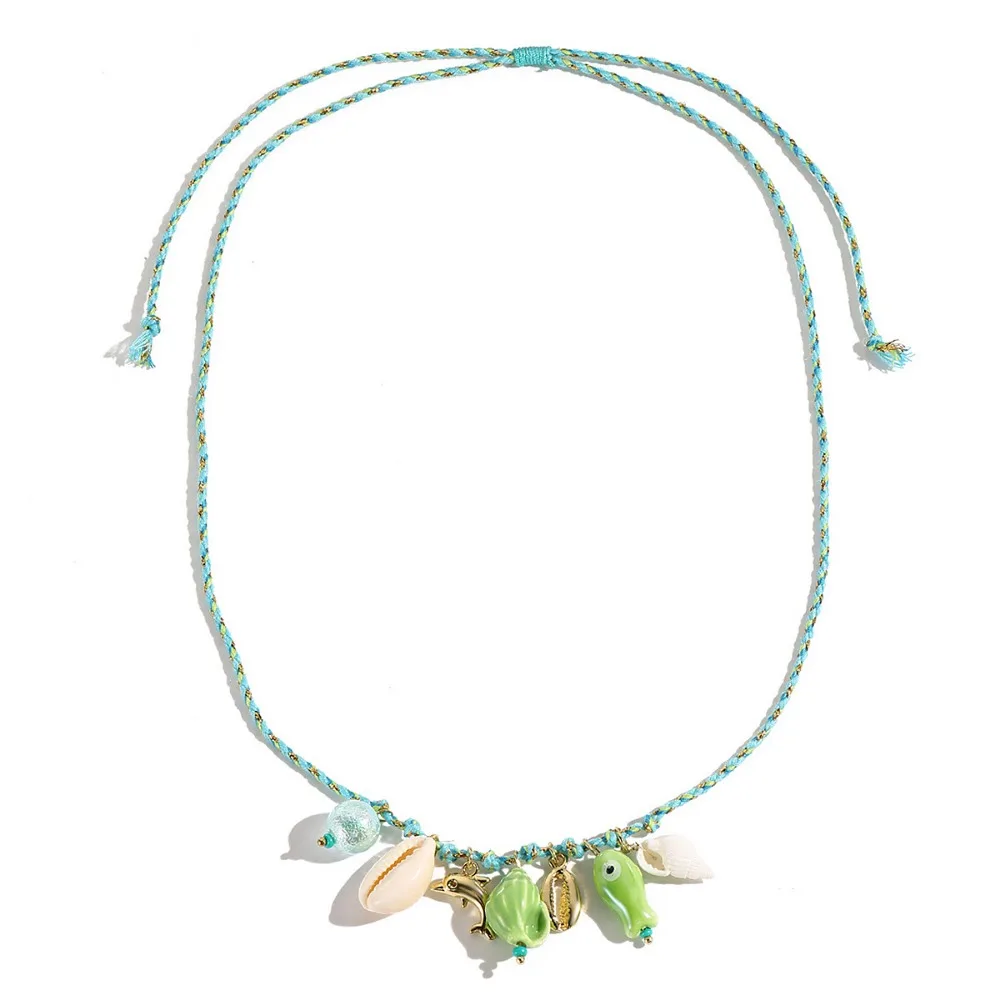 שרשרת כוכב ים מסדרת הים עם צדפות מתכווננת, שרשרת חרוזי צדפות בוהמית, קרמיקה יוקרתית