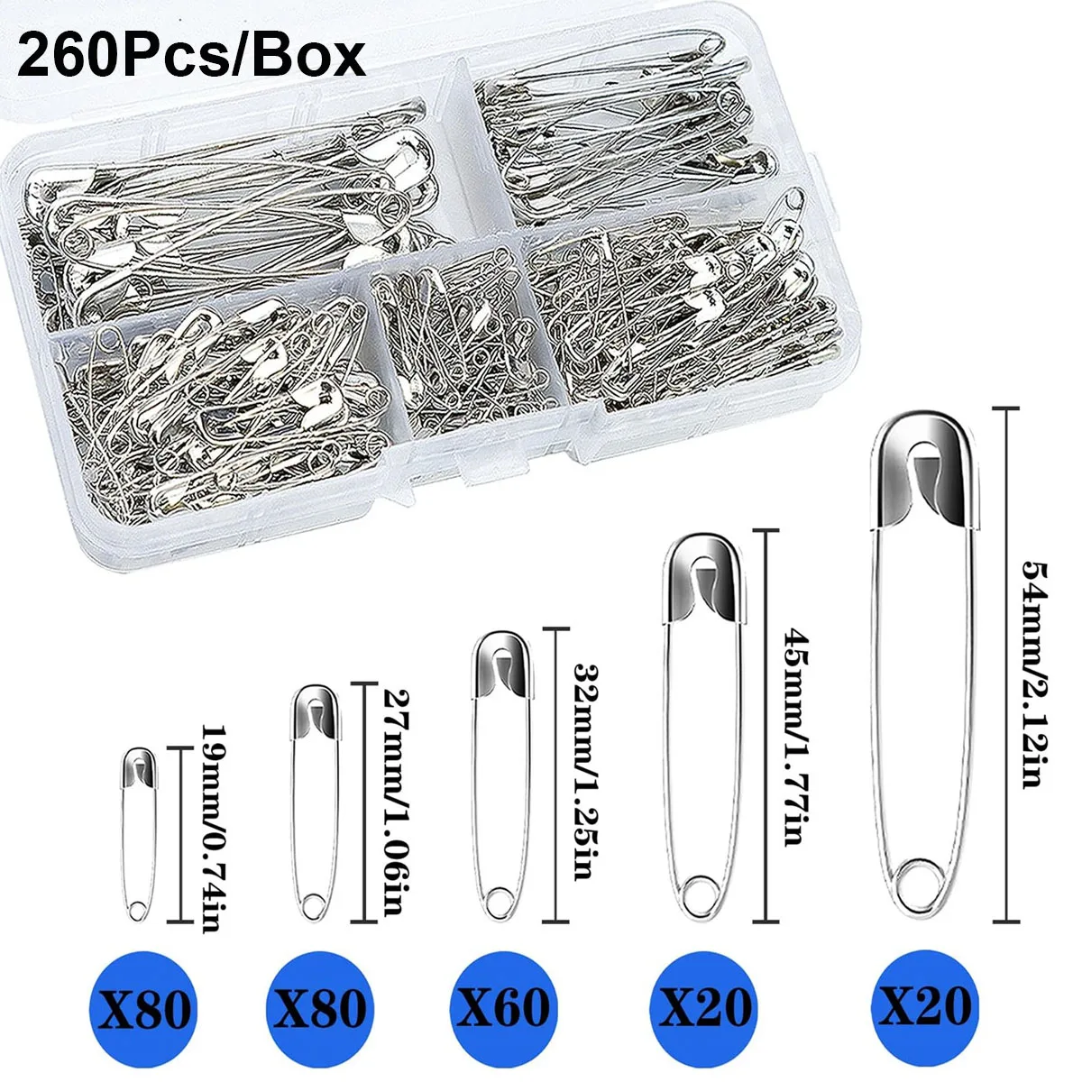 260Pcs Safety Pins Assorted Size Large Safety Pins and Small