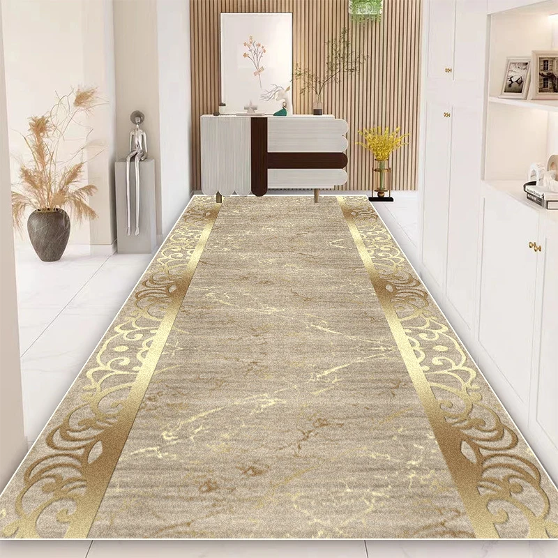 Luxury Gold Long Corridor Carpet European Style Hall Runner Carpets Stairway Rug Non-slip Washable Aisle Floor Mat Customizable 2