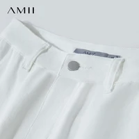 Jean Amii pour femme, style minimaliste, nouvelle collection été 2025, couleur unie, pour le quotidien, noir, beige, coupe large, en denim de coton, pantalon long 12552012 6