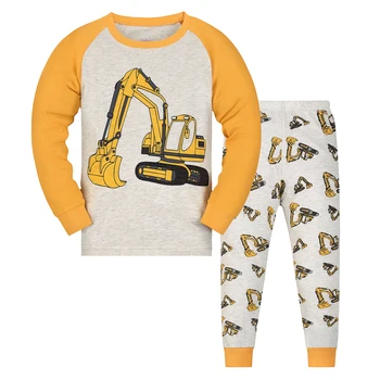 【Through 1615 flame】Little boy excavator pajamas set, long sleeved pants, suitable for 2-9 years old boys family wear 1