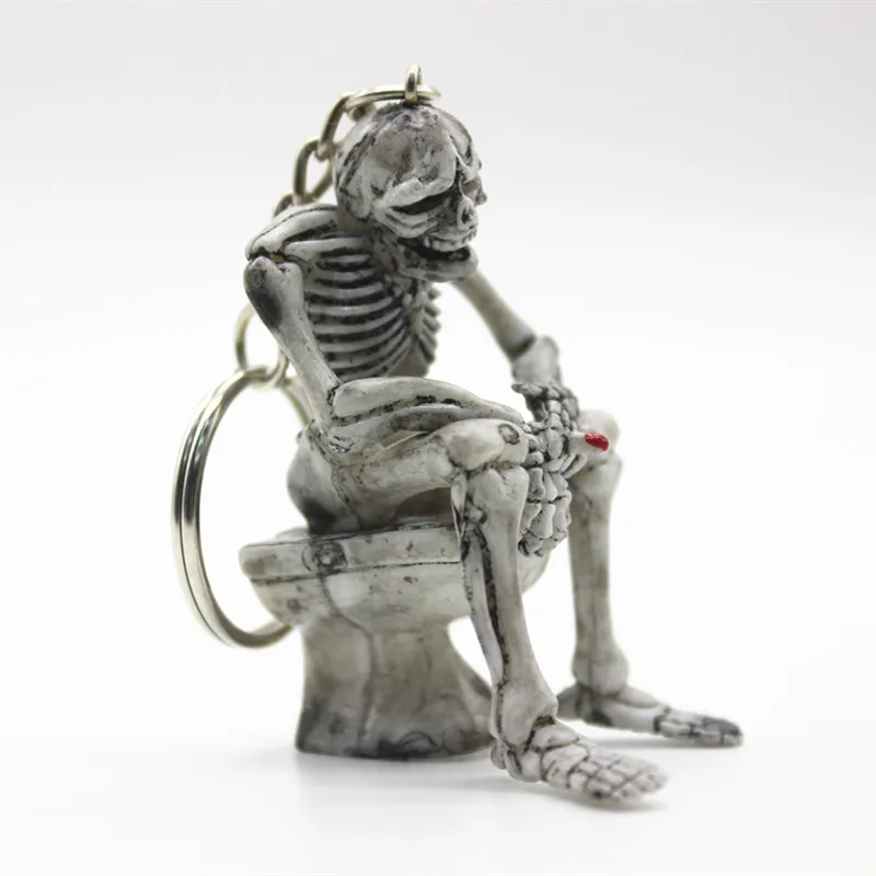 1pc Skull Sitting Toilet Keychain Skeleton Pendant Keyring Charms