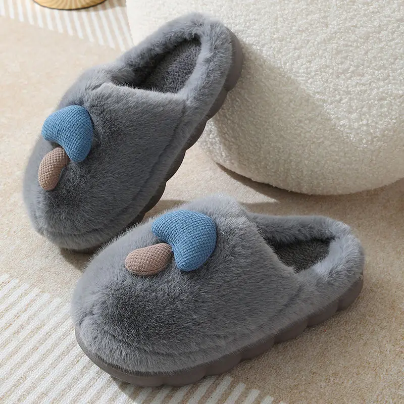 Soft Thick Bottom Fur Slippers Women Cute Mushroom Fluffy Cotton Slippers for Woman Non Slip Indoor Warm House Shoes Ladies
