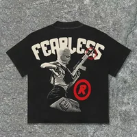 Y2K Harajuku New T Shirt Men Fearless Hip Hop Gothic Graphic Oversized Cotton Tshirt Punk Short Sleeved Street Wear Casual Tees 2