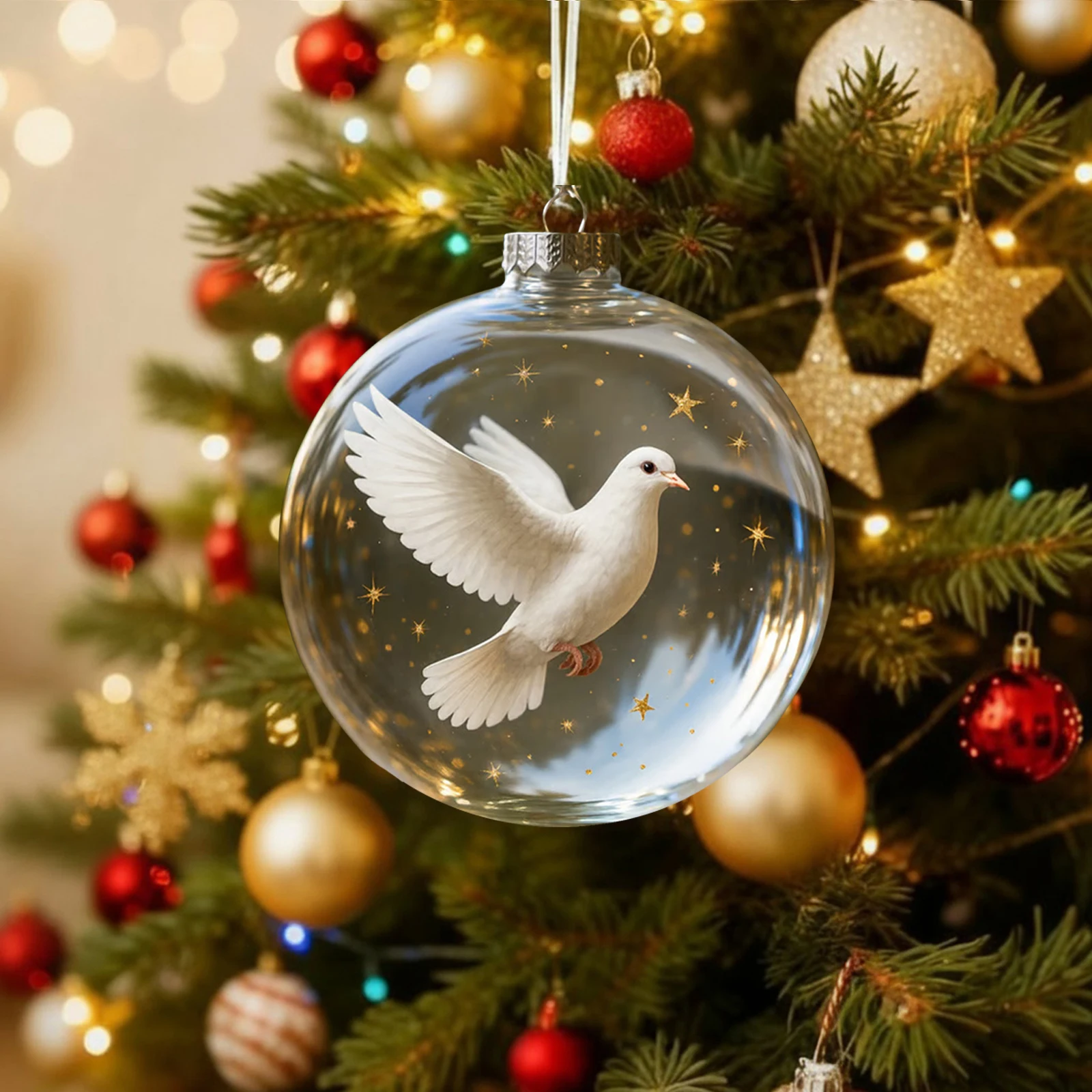 Christmas Nature's Birds Crystal Glass Ornament PVC Bird Glass Tree Clear Ornaments Xmas Tree Hanging Pendant for Holiday Decor