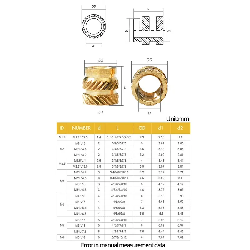 M2 M2.5 M3 M4 M5 Brass Insert Nuts Countersunk Screw Bolts Set Assortment Kit Hot Melt Knurled Thread Heat Injection Nut Bolt