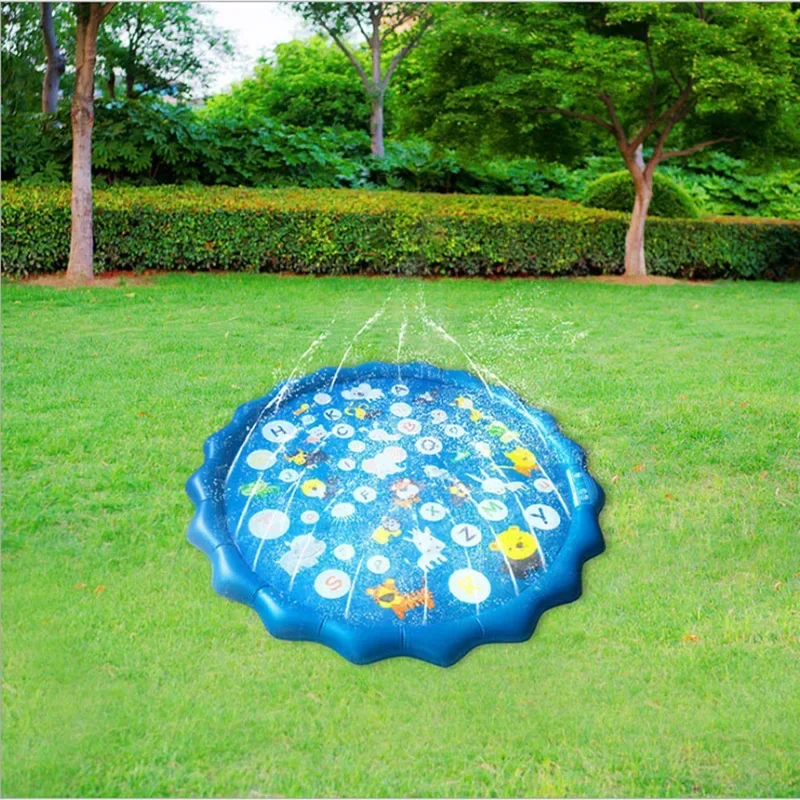 Inflatable Water Sprinkler Pad 100/170cm Kids Sprinkler Play Pad Mat Outdoor Lawn Beach Letters Inflatable Water Spray Water Games Beach Mat Cushion