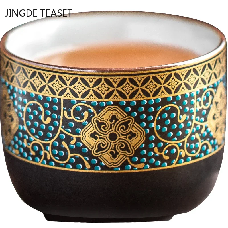 1 pc Chinese Retro Ceramics Small Teacup Exquisite pattern single cup Tea bowl Crockery Fine Tea Cup Teaware accessories