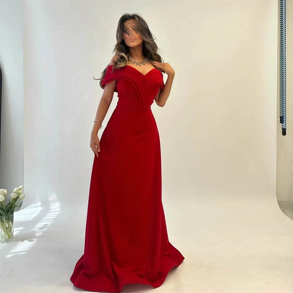 

Red V Neck Evening Gown Off the Shoulder Custom Made 2024 A-Line Prom Dress Formal Occasion Saudi Arabia Request Party Wedding