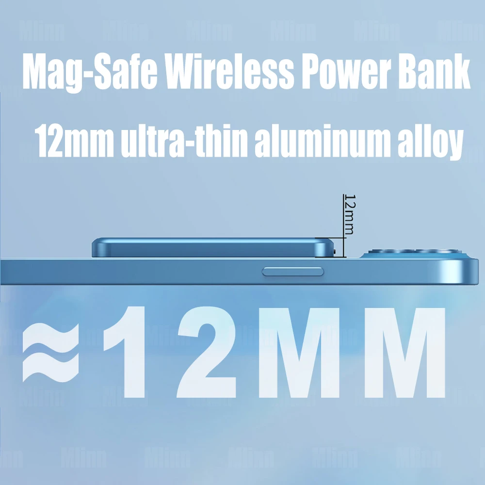 금속 얇은 맥세이프 마그네틱 보조베터리 외부 보조 배터리, 무선 보조배터리 5000mAh, 아이폰 12 13 14 15 미니용