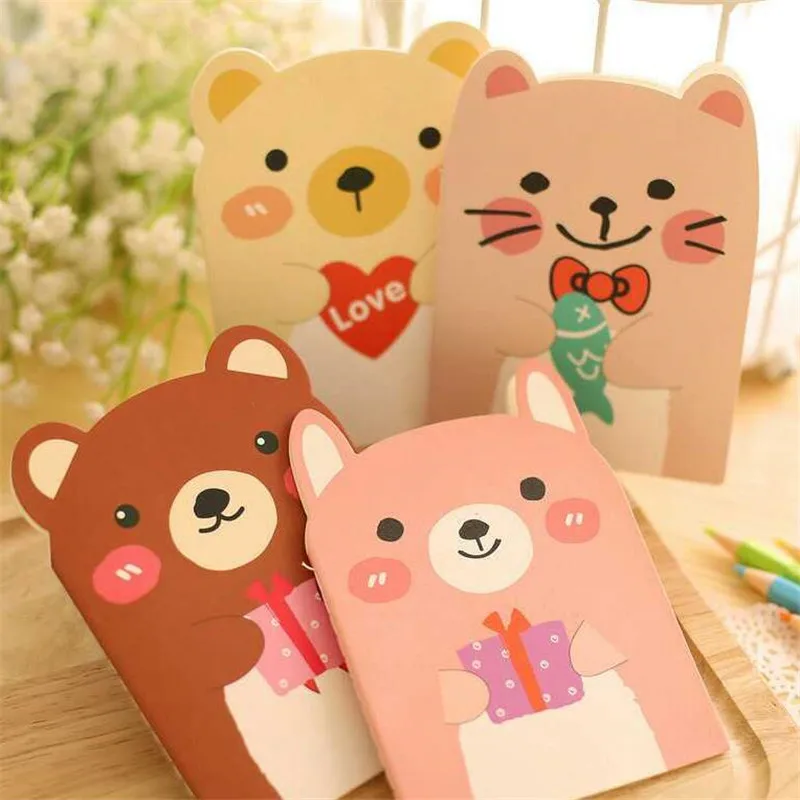 1pcs/lot Cute Bear & Cat Animals Design Notebook Students Diy Mini Travel Diary Note Pad Message Memo A6 Book Girl Kawaii Gift
