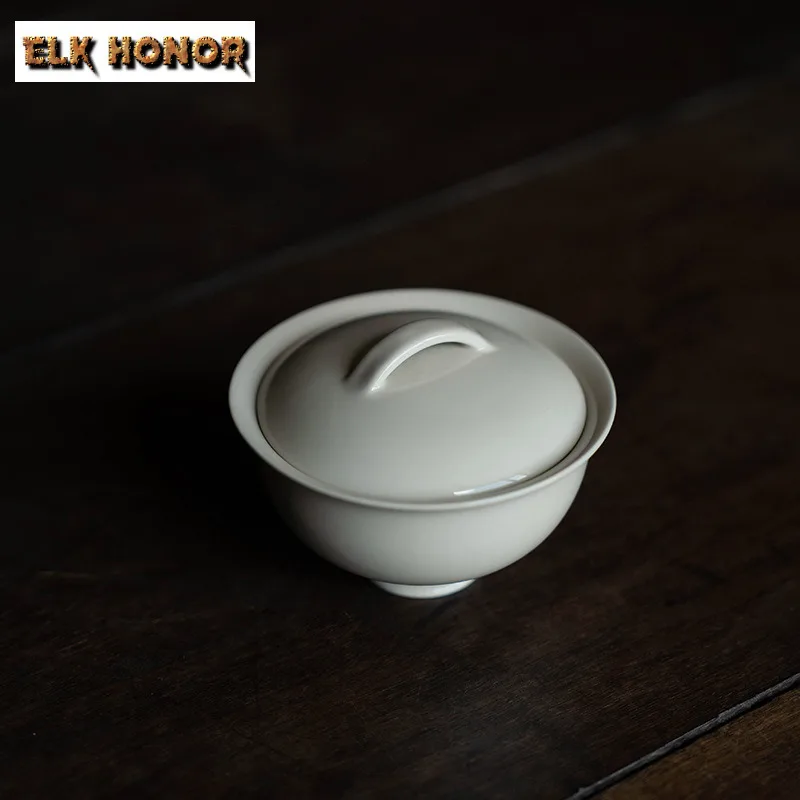 80ml Plant Ash Covered Bowl Zen Ceramic Tea Tureen Boutique Anti-scald Gaiwan Zen Tea Bowl Making Cover Teaware Gift