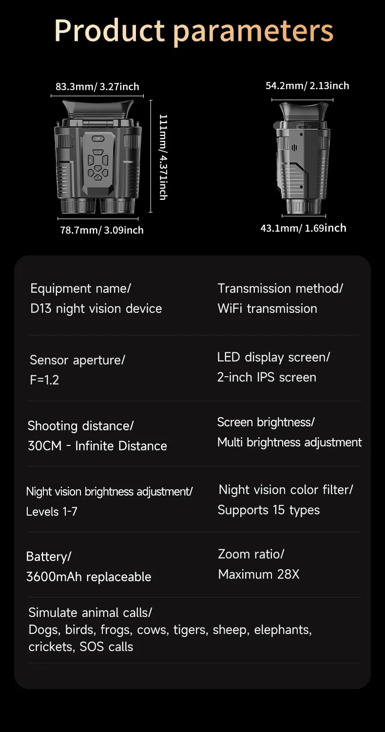 64MP Binoculars Night Vision Wi-Fi Transfer 28X Digital Zoom 4K Infrared Vision