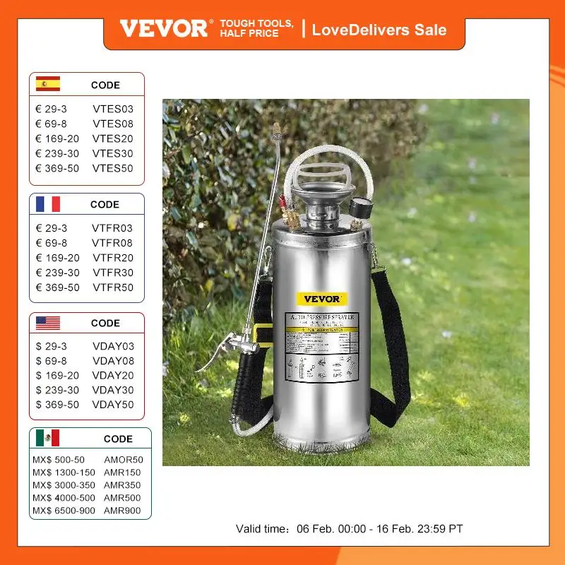 Vevor Spruzzatore 5,4-16L In Acciaio Inossidabile, Spruzzatore Manuale A Pompa In Acciaio, Con Spruzzatore Per Giardinaggio, Irroratrice Manuale, Dome