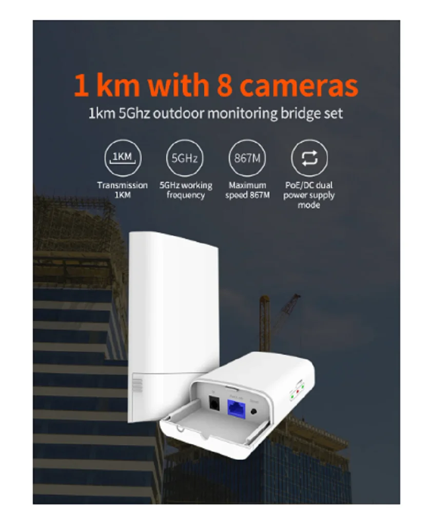 Tenda O1-5G 1KM 5GHz Outdoor CPE Wireless 9dbi WIFI Repeater Extender Router AP Access Point Wi-Fi Bridge with POE/DC Adapter