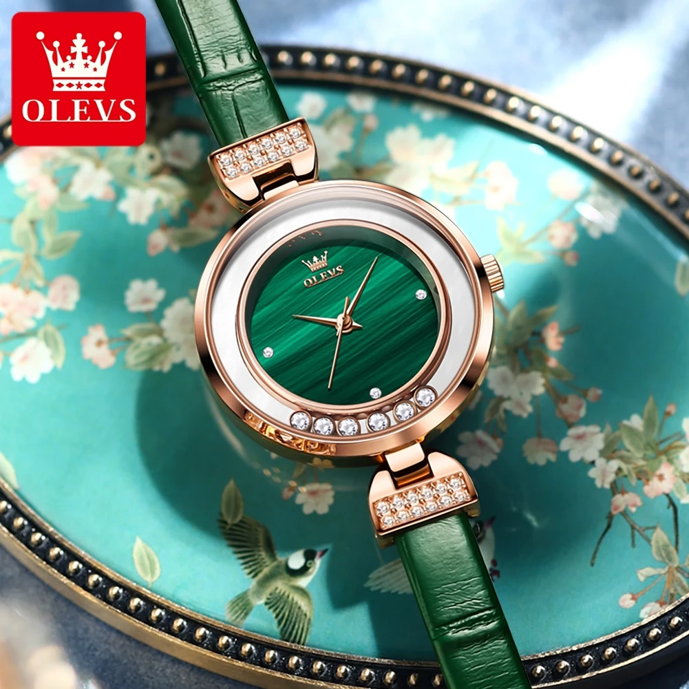 

OLEVS Quartz Watch for Women Luxury Leather Strap Inlay Diamond Dial Waterproof Fashion Elegant Women's Wristwatches Reloj Mujer