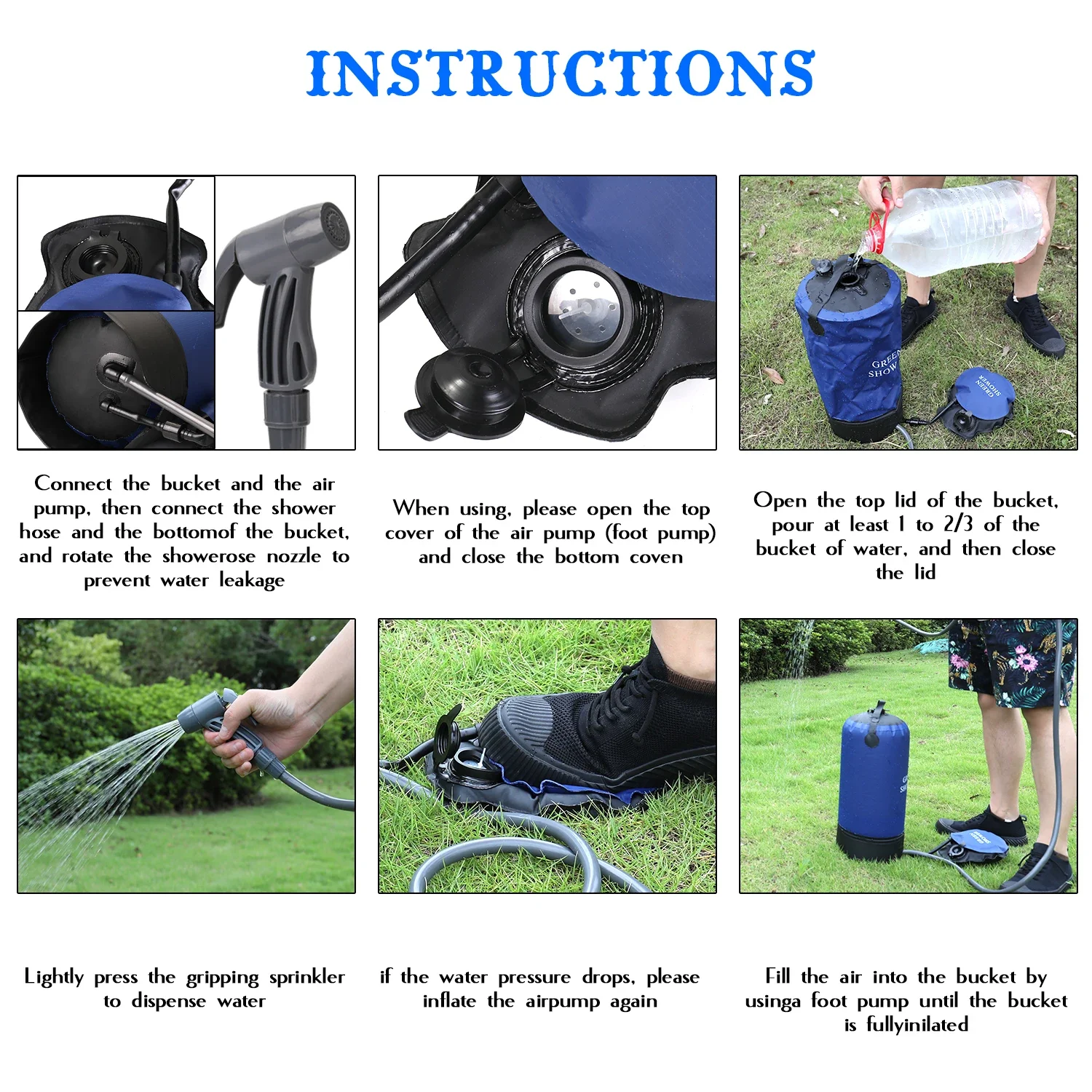 Outdoor PVC Pressure Shower with Foot Pump Lightweight Inflatable Pressure Shower Water Bag For Beach Camping Hiking Bathing