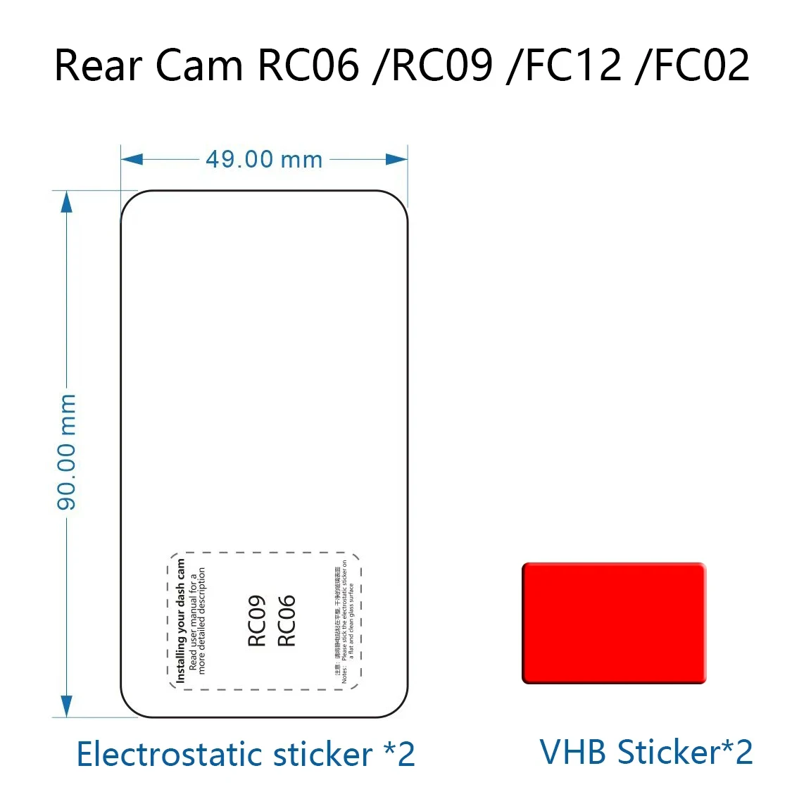 

for 70mai Rear Cam RC06 /RC09/FC12/FC02 Film and Static Stickers for 70mai FC12 Rear Cam film holder