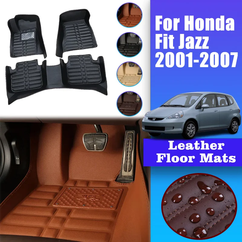 

LHD Car Mats Leather For Honda Fit Jazz 2001-2007 Hatchback 2002 2003 Floor Mat Interior Spare Replacement Parts Car accessories