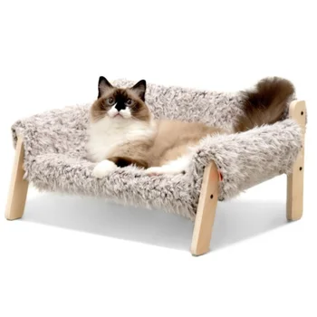 Mewoofun Large Cat Bed Brown-grey Kitten Bed Soft Cat Couch with Removable Cover Hold up 15kg 56x45cm for Indoor Cats 1