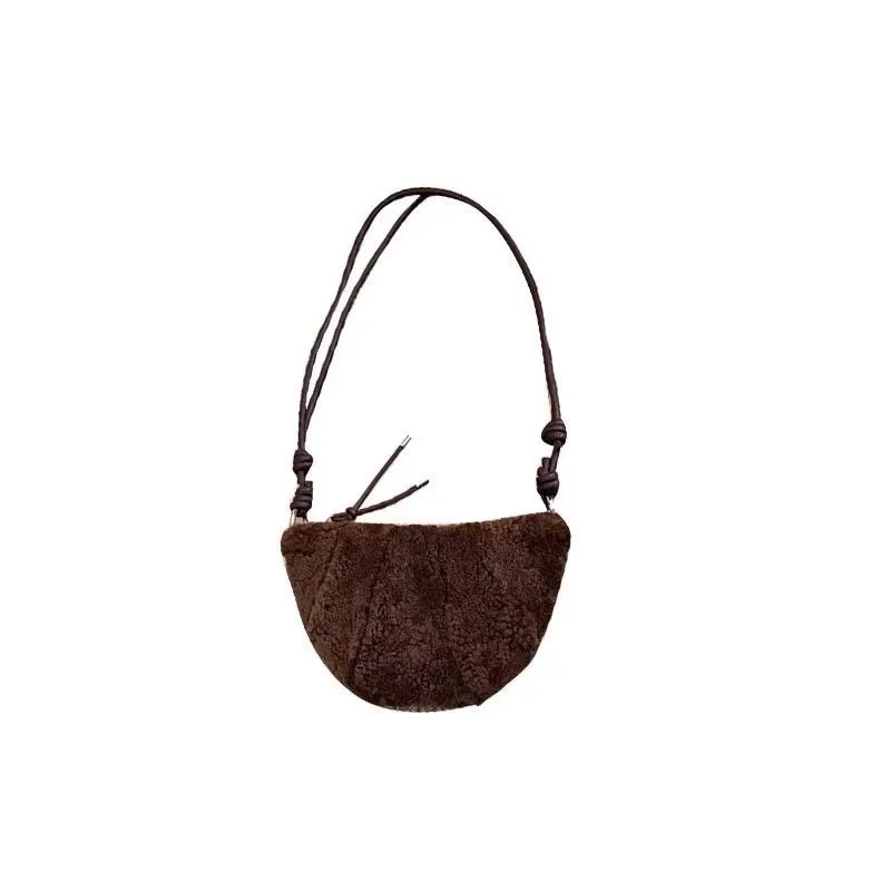 JIAERDI Cute Lambswool Croissant Bag Women Retro Brown Compact Shoulder Bag Ladies Korean Personalized Casual Crossbody Bag 2025
