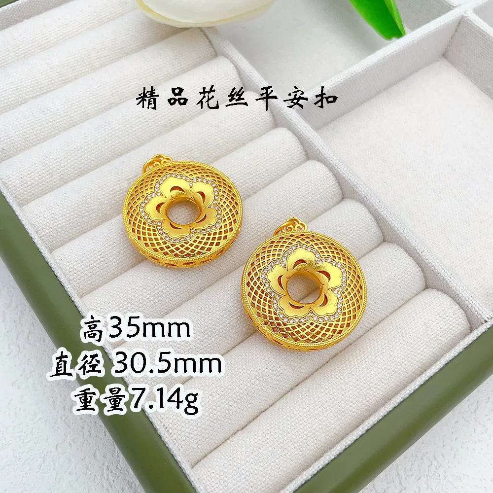 9999 24K real gold inlaid silk safety buckle pendant hollow disc necklace Chinese chic ethnic sweater for men and women