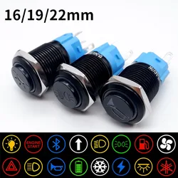 16/19/22mm Black Custom Push Button Switch High Head LED Light For Car Motorcycle Waterproof Fixed Self Reset Metal On Off 12V