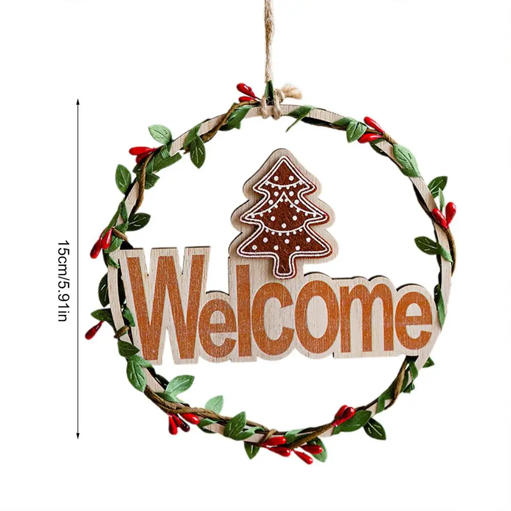 thumbnail image 1 of Christmas Welcome Wreath Pendant Wood Reusable Christmas Door Decorations With Red Bow Front Door Hanger Christmas Wreath, 1 of 5