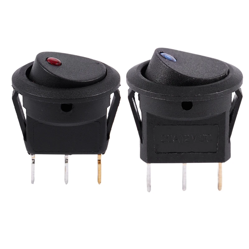 

2X 12V LED Inverter Rocking Rocker Switch ROUND SPST ON-OFF For BOAT Car Blue & Red