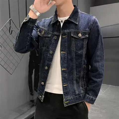 thumbnail image 1 of Abrigos de mezclilla para hombre, chaqueta vaquera con botones azules para otoño, chaqueta vaquera para hombre con bolsillo, precio económico, ropa de abrigo elegante de invierno de gran tamaño, venta, 1 of 5