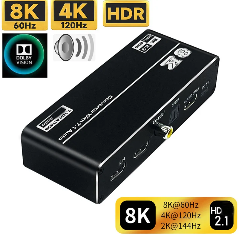 2.1 Audio Extractor 4K 120Hz 8K 60Hz 2.1 Audio Splitter HDMI-compatible 2.1 Audio Converter Receiver Dolby Atmos For PS5 Xbox S