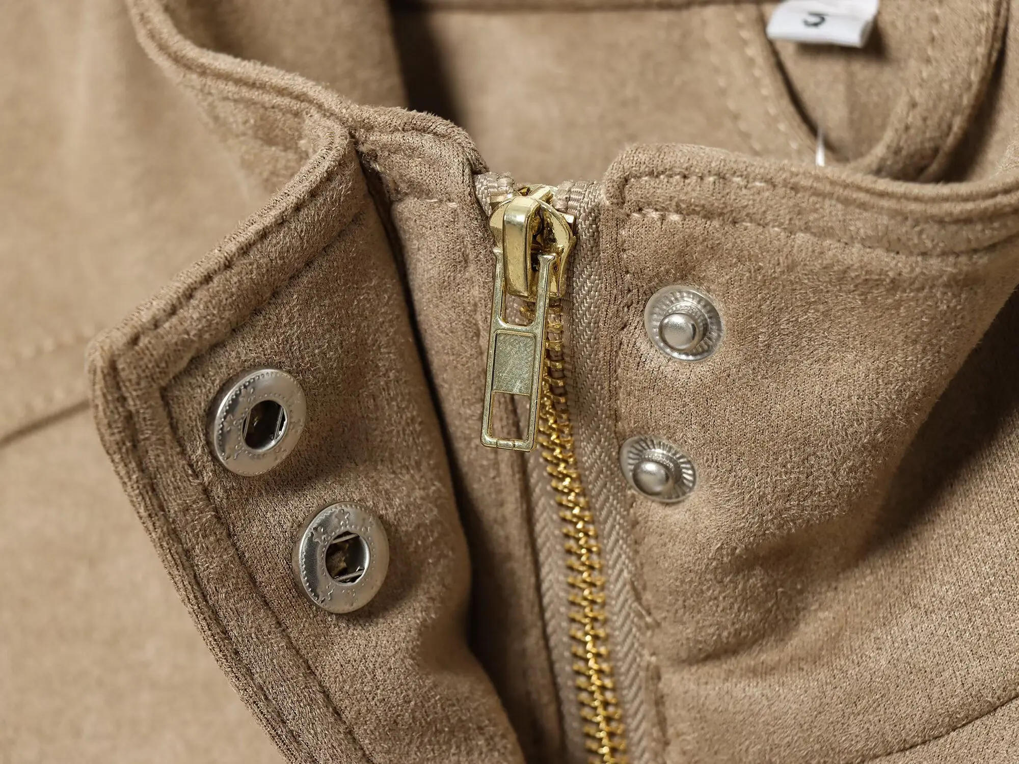 Women's Autumn Street Fashion Suede Textured Leather Jacket Coat Solid Long Sleeves High Neck With Pockets Female Vintage Coats